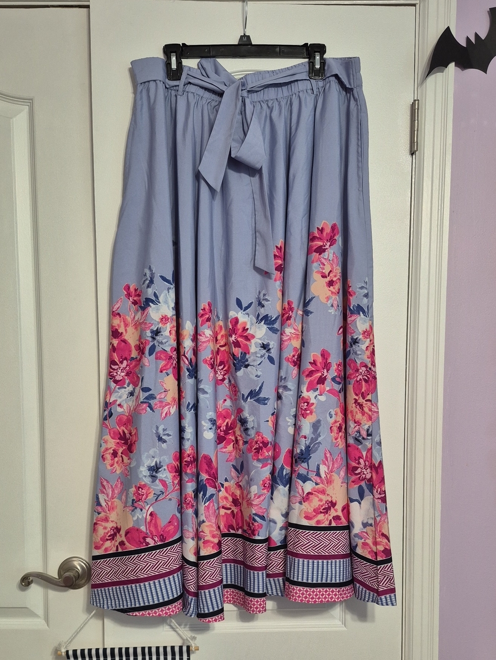CATO Floral Print Blue & Pink Maxi Skirt with Tie Waist